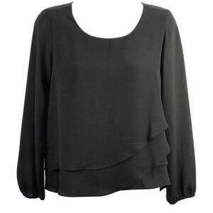 Ann Taylor flowy chiffon top black layered hi lo 3/4 sleeves whimsigoth coquette